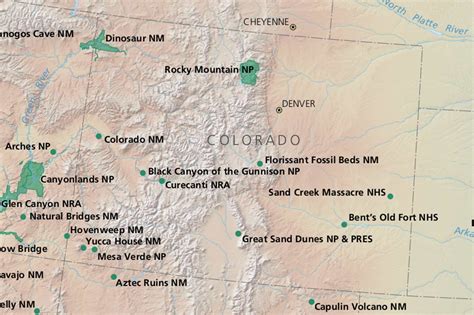 A map of Colorado with national parks